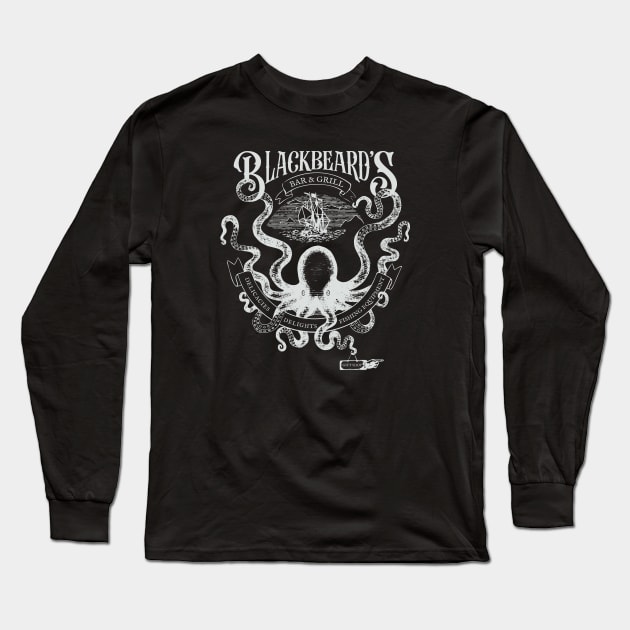 Blackbeard's Bar and Grill White Long Sleeve T-Shirt by Hanneliza